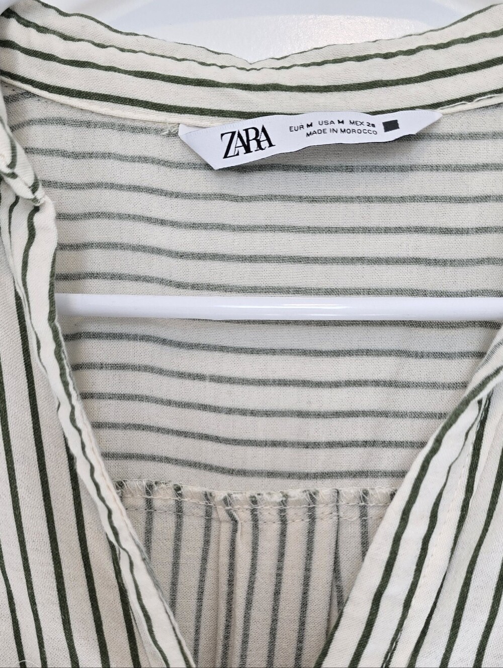 Zara Cream And Green Striped Linen Blend Button Up Shirt - Picture 2 of 6
